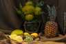 Tropical Fruits and Yellow Leucospermum Flowers - DSC4327