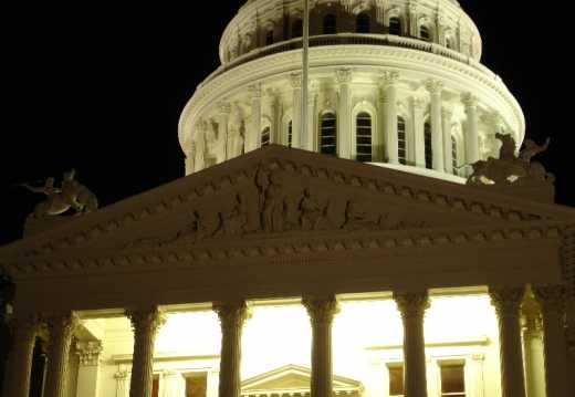 Front of the California State Capitol Building at Night - closeup (DSC00256)