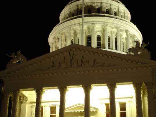 Front of the California State Capitol Building at Night - closeup (DSC00256)