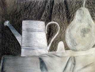 ART 300, 2013-07-24, P3, Ex. 05, Black and White Charcoal on Gray, “Classroom Still Life 2”.jpg