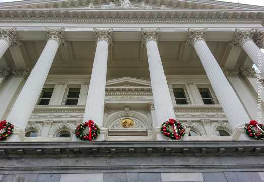 California State Capitol Building with Holiday Wreaths