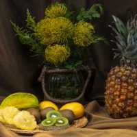 Tropical Fruits and Yellow Leucospermum Flowers - DSC4327