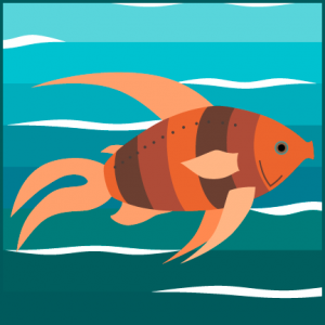 ART 320, 2013-11-13, Project 5a, Complementary Colors, Flowing, Continuation, “Striped Goldfish”.png