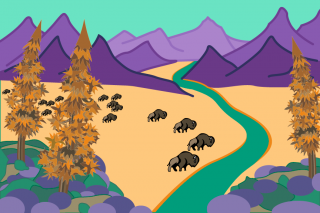 Bison,-Stream,-and-Mountains-Landscape.png
